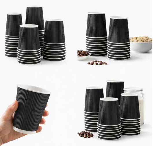 Premium 8oz Black Ripple Wall Paper Cups (25 Pack) – Ripple Wall Insulated Hot Drink Coffee Cups, Comfortable Grip, Leak-Resistant