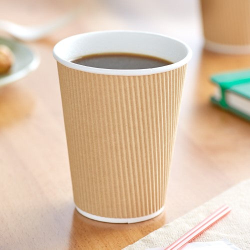 8oz Coffee Cups Disposable – Ripple Wall Double Insulated Paper Cups 25 Pack Kraft Brown for Hot Coffee, Tea, Espresso & Beverages