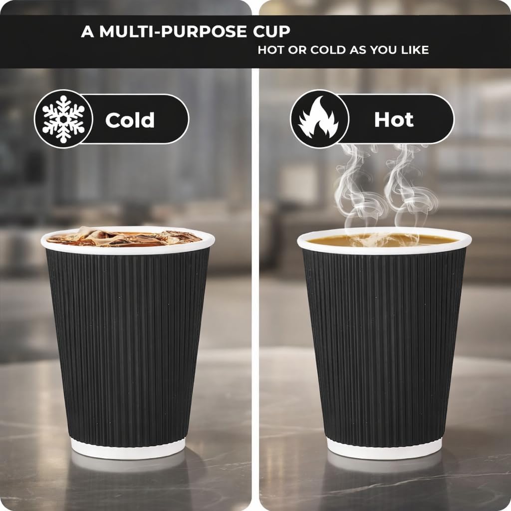 Ripple Paper Cup Triple Wall Bio Hot Cup (355ml/12oz) Black 500 pieces (NO LIDS)