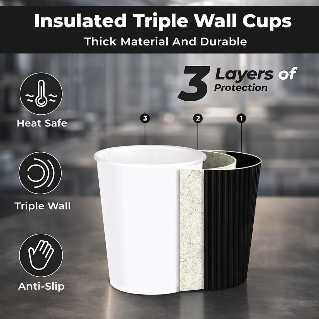 Ripple Paper Cup Triple Wall Bio Hot Cup (355ml/12oz) Black 500 pieces (NO LIDS)