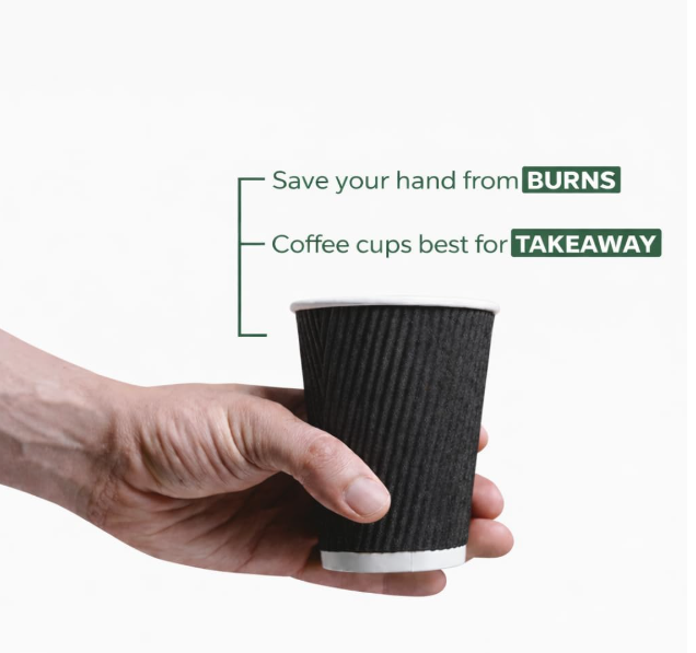 Premium 8oz Black Ripple Wall Paper Cups (25 Pack) – Ripple Wall Insulated Hot Drink Coffee Cups, Comfortable Grip, Leak-Resistant